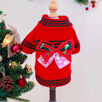 Red and green dog Christmas jumper showing festive design with size guide for dogs 1-9kg