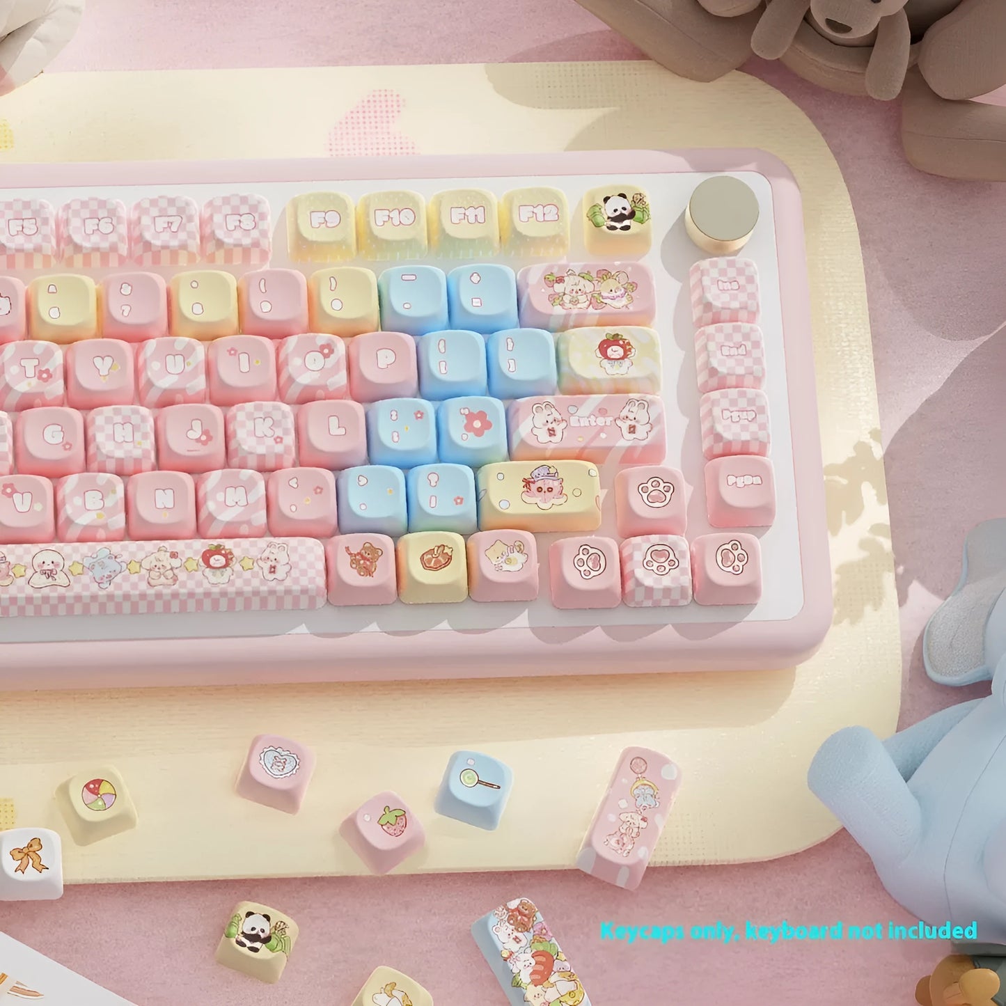 Clip Doll character mechanical keyboard keycap set with sublimation printed designs on PBT plastic