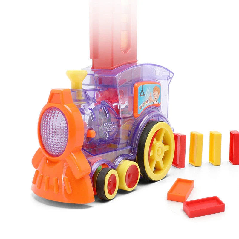 Automatic Domino-Building Train Toy with Mesmerizing Domino Display and Steering Mechanism