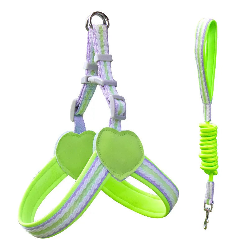 Dog walking chest strap harness with 1.5 metre hand holding rope in emerald green colour