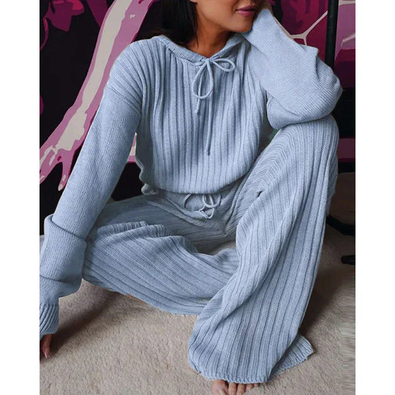 Comfortable Hooded Two-Piece Loungewear Set in various colors and sizes