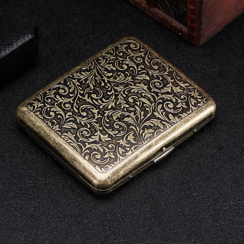 Metal pure copper cigarette case with engraving, holding 20 cigarettes, measuring 95×70×18mm