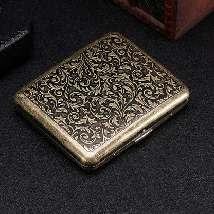 Metal pure copper cigarette case with engraving, holding 20 cigarettes, measuring 95×70×18mm
