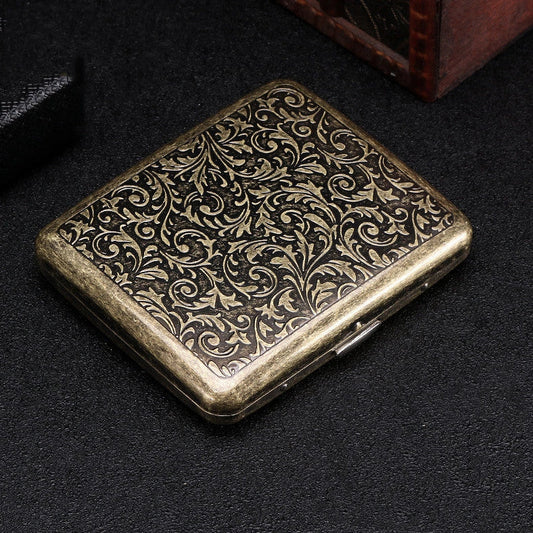 Metal pure copper cigarette case with engraving, holding 20 cigarettes, measuring 95×70×18mm
