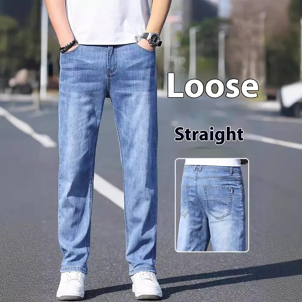 Men's tapered trousers in stretch cotton denim fabric for business casual wear