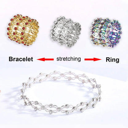 Adjustable 2-in-1 folding rings bracelet with rhinestones for women in various colors