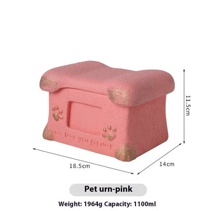 Handmade Polant cement pet cremation casket in black, grey, pink, or white colours with ash urn