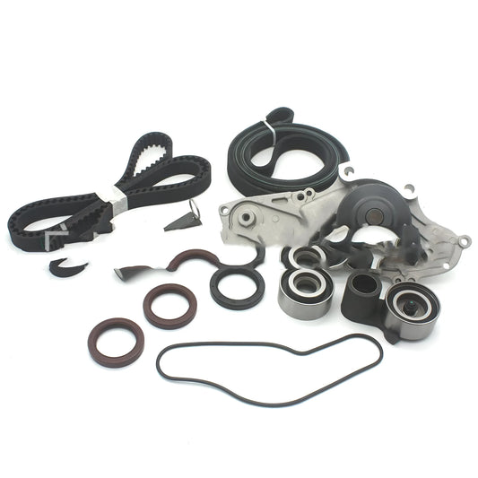 Automotive metal belt and water pump assembly components measuring 28 by 18 by 16 centimetres