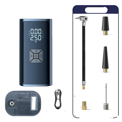 Portable wireless digital car tyre pump with dual display showing pressure readings