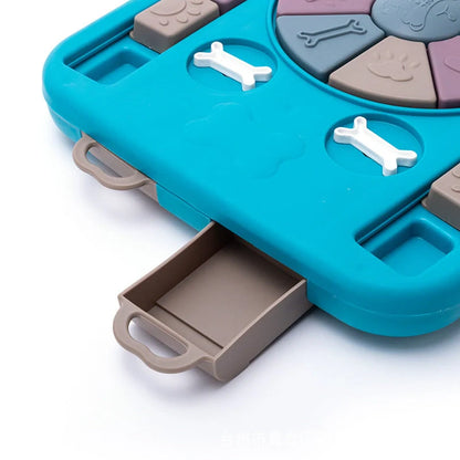 Interactive blue dog food dispenser toy for mental stimulation and slow feeding