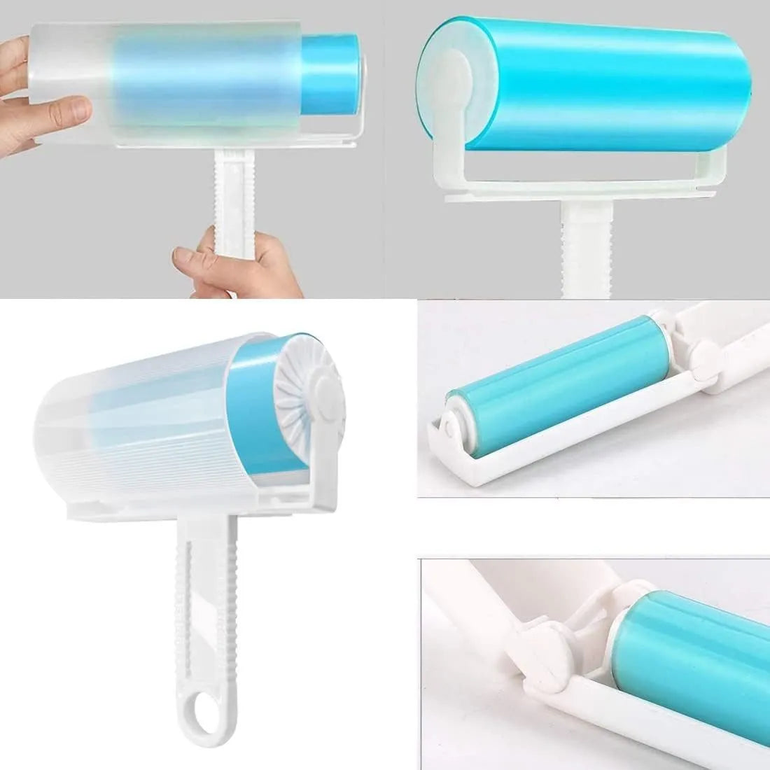 Washable lint roller in blue, green, pink, or yellow with reusable adhesive for pet hair removal