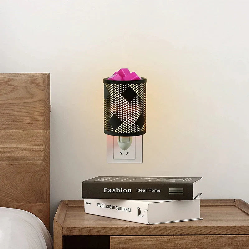 Metal wall-plug wax melt warmer with night light function in various patterns