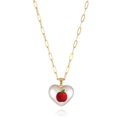 Geometric heart-shaped fruit pendant necklace on an adjustable metal chain