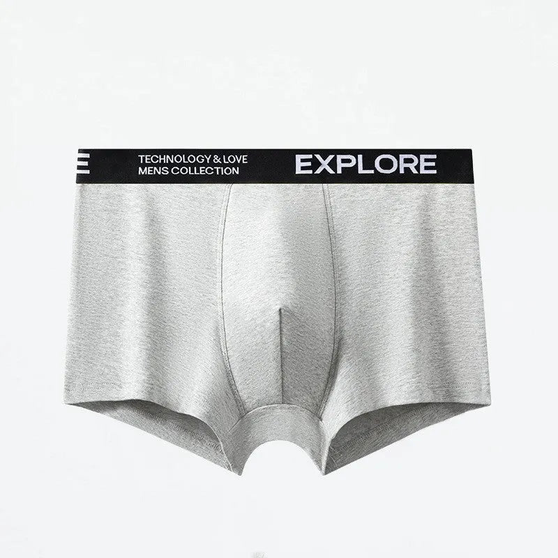 Men's cotton mid waist breathable underwear in multiple colour options on a size chart.