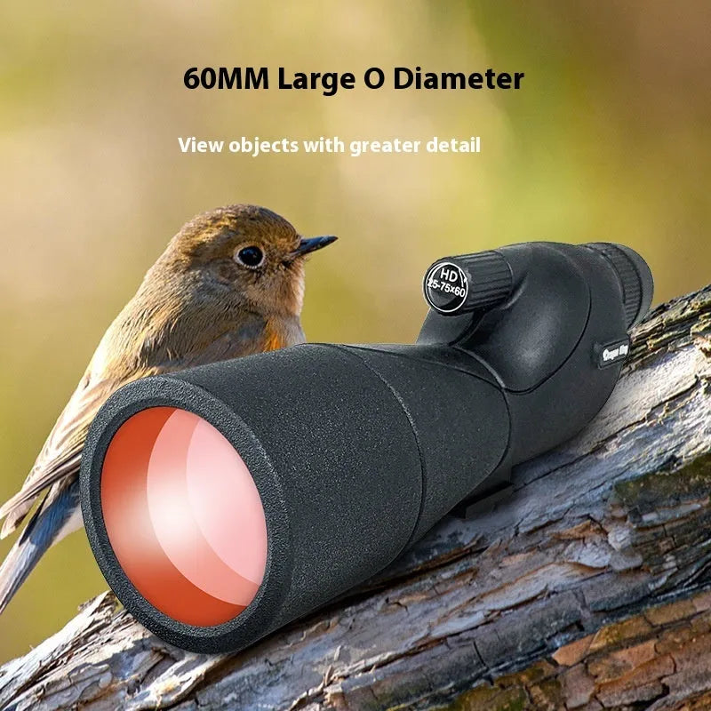 Monocular telescope 25-75X civil spotting scope with 500mm focal length, 60mm objective aperture, in black, green or grey.