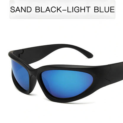 Personalised steam punk full frame cycling sunglasses in sand black grey chip style with mercury lenses for glare reduction