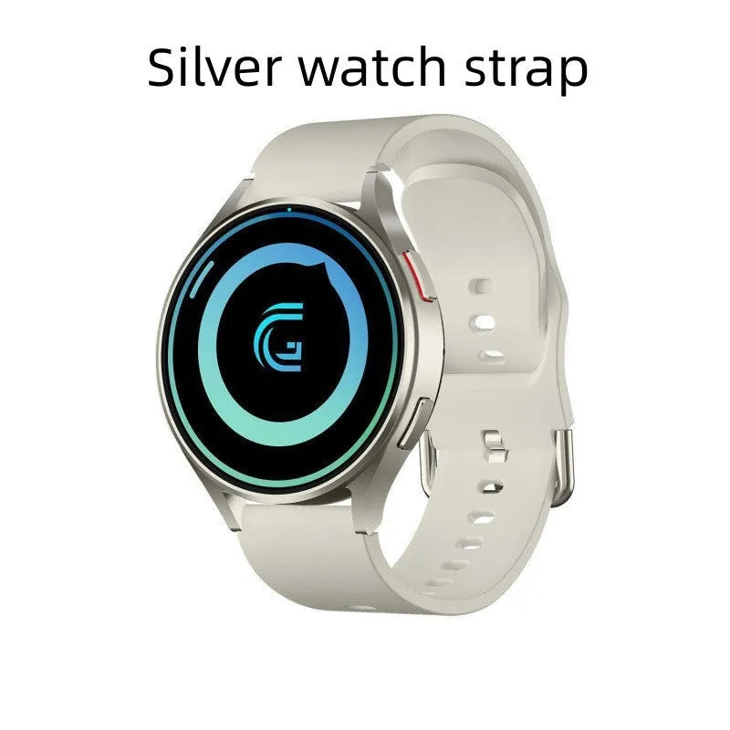 Replacement smart watch strap in black or silver silicone or steel, with coarse or fine steel options.