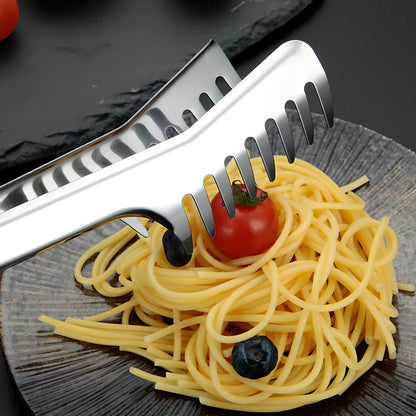 23cm stainless steel kitchen food tongs with secure grip mechanism for cooking