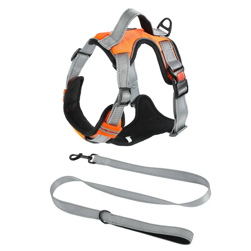Polyester dog vest harness with hand-holding rope attachment in multiple colour options