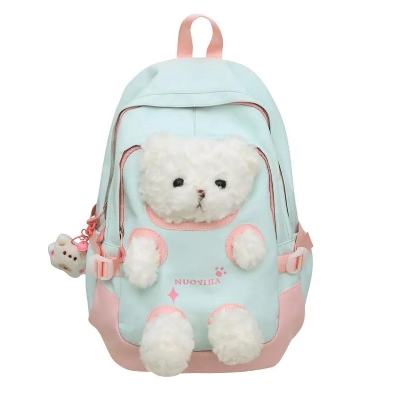 Literary style nylon school backpack in a macaron colour with curved shoulder straps