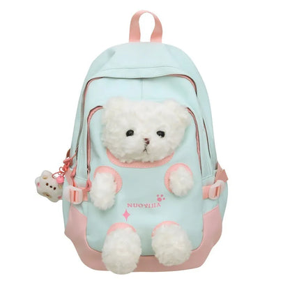 Literary style nylon school backpack in a macaron colour with curved shoulder straps