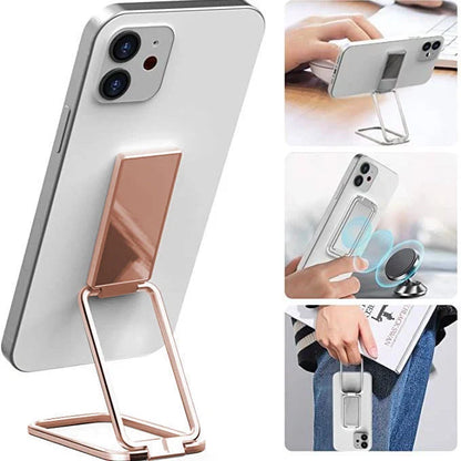 Foldable mobile phone holder with magnetic bracket in silver, rose gold, black, and gold