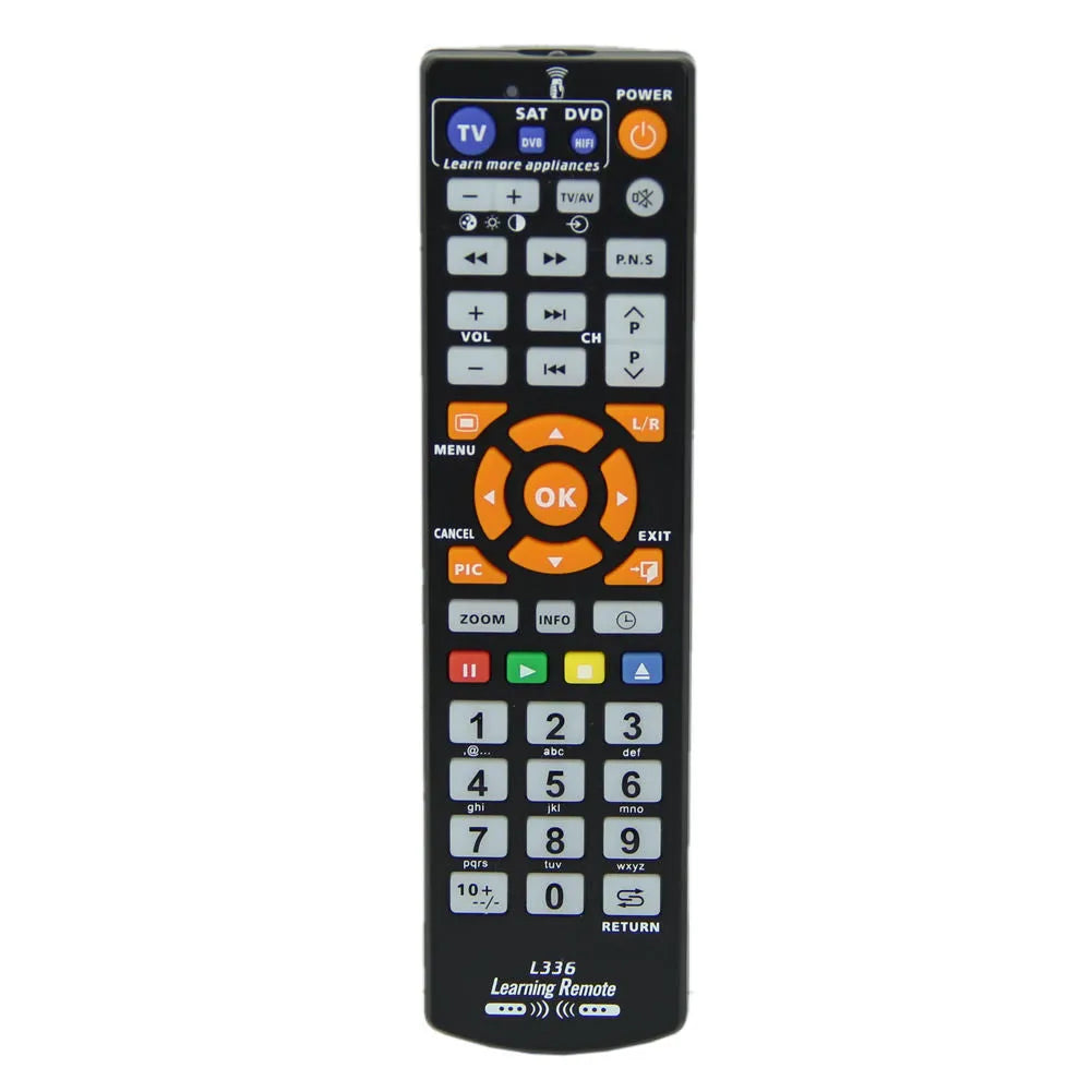 Black L336 learning remote control for audio and electronic equipment.