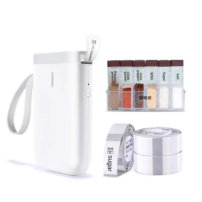 Compact, Bluetooth-enabled thermal label printer with high-resolution output and versatile label compatibility for home and office use