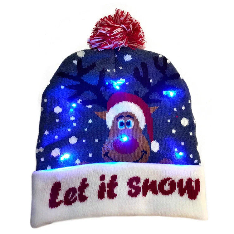 LED Christmas knitted beanie with light-up features in various festive designs
