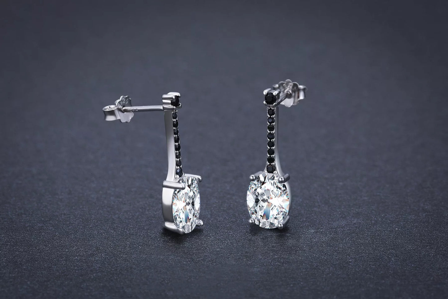 Black oval zircon copper-plated earrings for women, hypoallergenic and durable