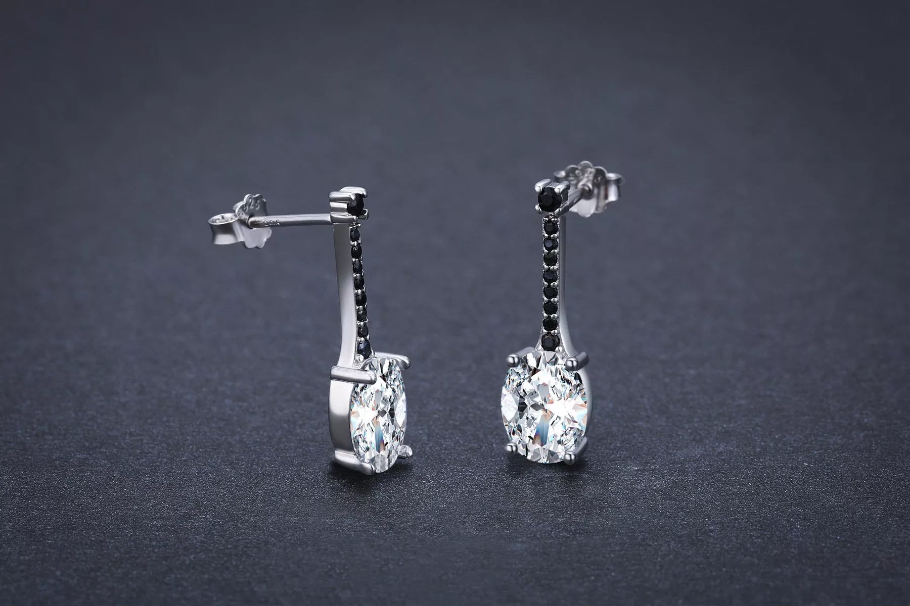 Black oval zircon copper-plated earrings for women, hypoallergenic and durable