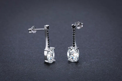 Black oval zircon copper-plated earrings for women, hypoallergenic and durable