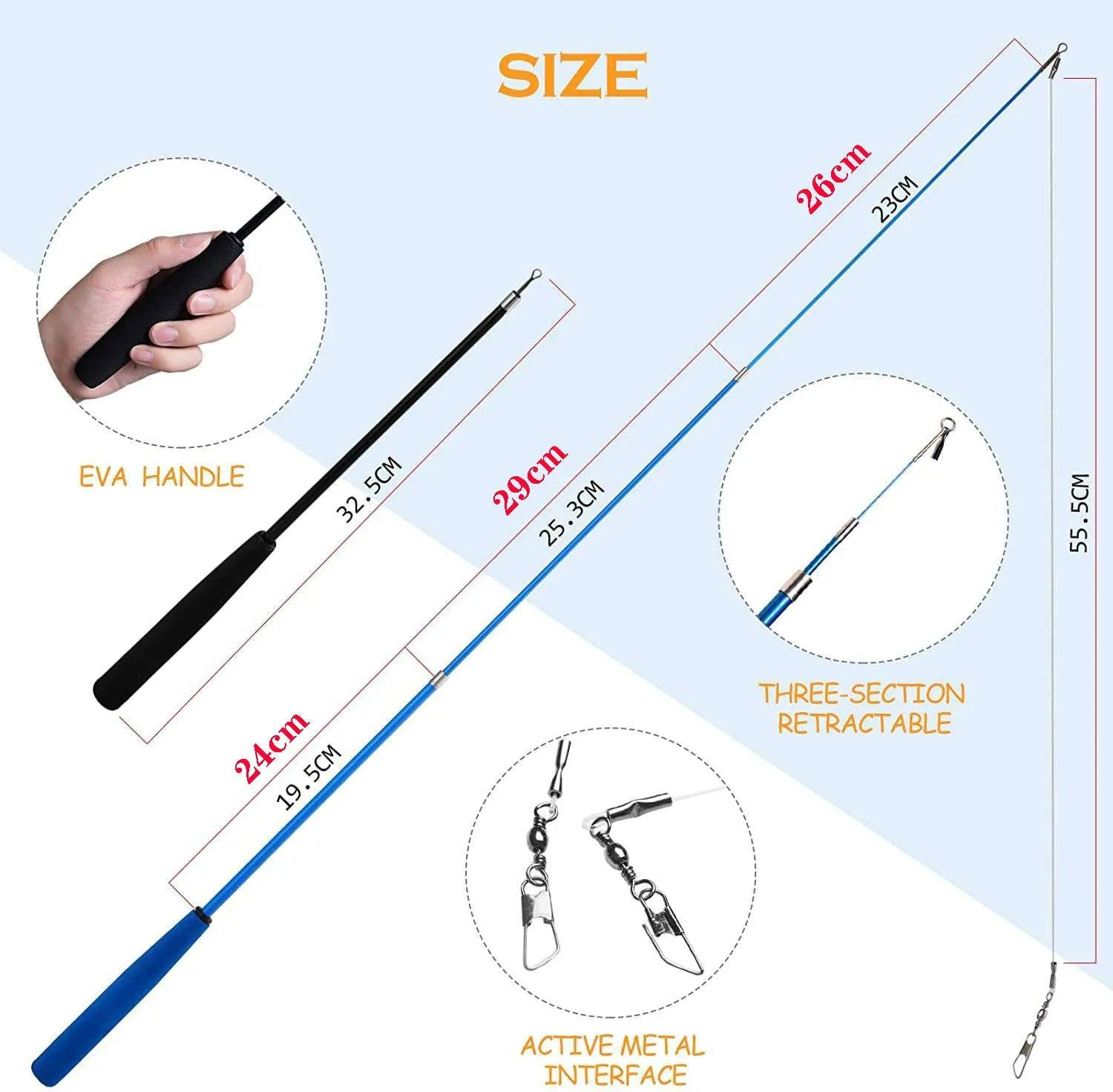 Two grey cat teaser wands with colourful feather attachments on a wooden floor