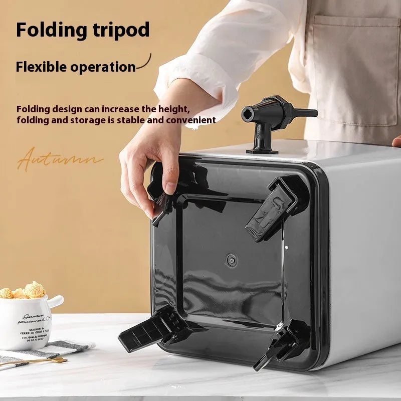 Silver stainless steel milk tea bucket with square lock closure and 8-litre capacity for commercial use