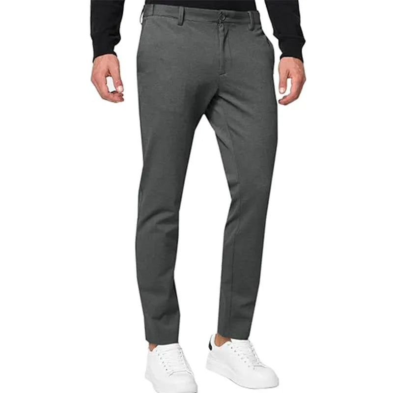 Men's slim-fit tapered chino trousers in a cotton blend fabric, shown in a solid colour.
