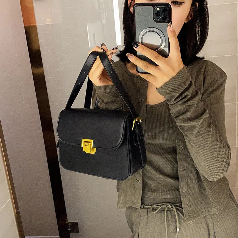 Women's soft PU one-shoulder underarm square handbag in horizontal shape with cross-body strap