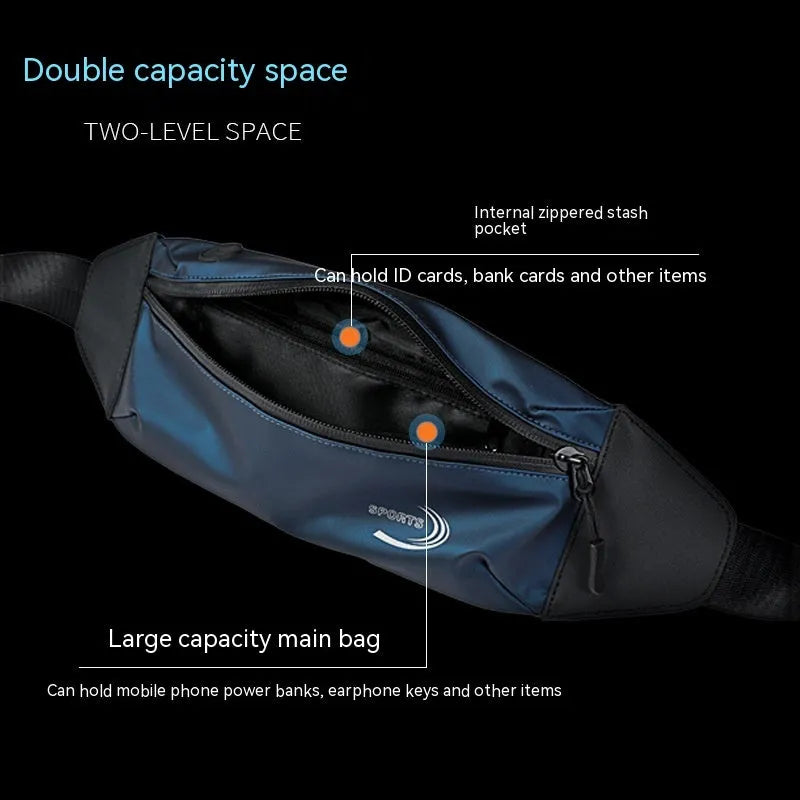 Men's solid colour waterproof waist bag in Derm Oxford polyester, 45cm by 10cm by 3cm dimensions