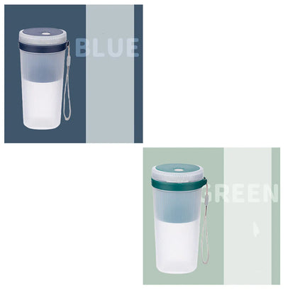 Portable USB rechargeable blender cup in blue, green, or pink with 300ml capacity and detachable blades