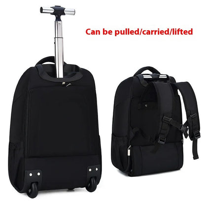 Black 18-inch business travel backpack trolley bag with letter pattern and shoulder straps
