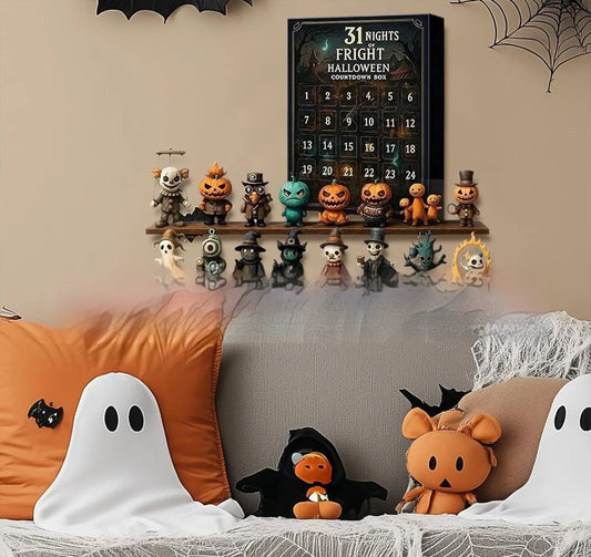 Halloween blind box advent countdown with resin dolls in plastic packaging for Christmas