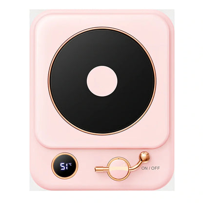 Desktop digital display warming pad with white plated collage surface showing temperature status