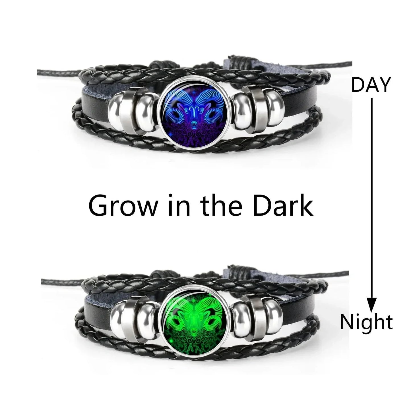 Luminous zodiac bracelet with glow-in-the-dark astrological symbols for stylish nightlight fashion