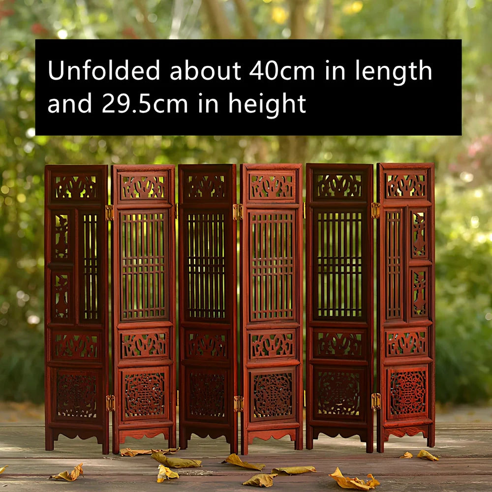 Red rosewood miniature Chinese furniture model with traditional carved details and mahogany construction