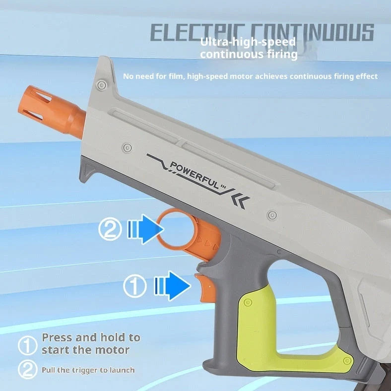 MP85C electric continuous hair soft bomb toy gun with 12-dart capacity and battery-powered firing mechanism
