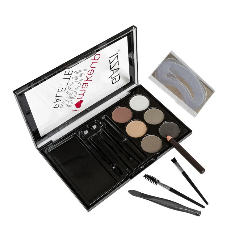 Natural Brown Eyebrow Powder Palette with brush and stencils for perfect shaping