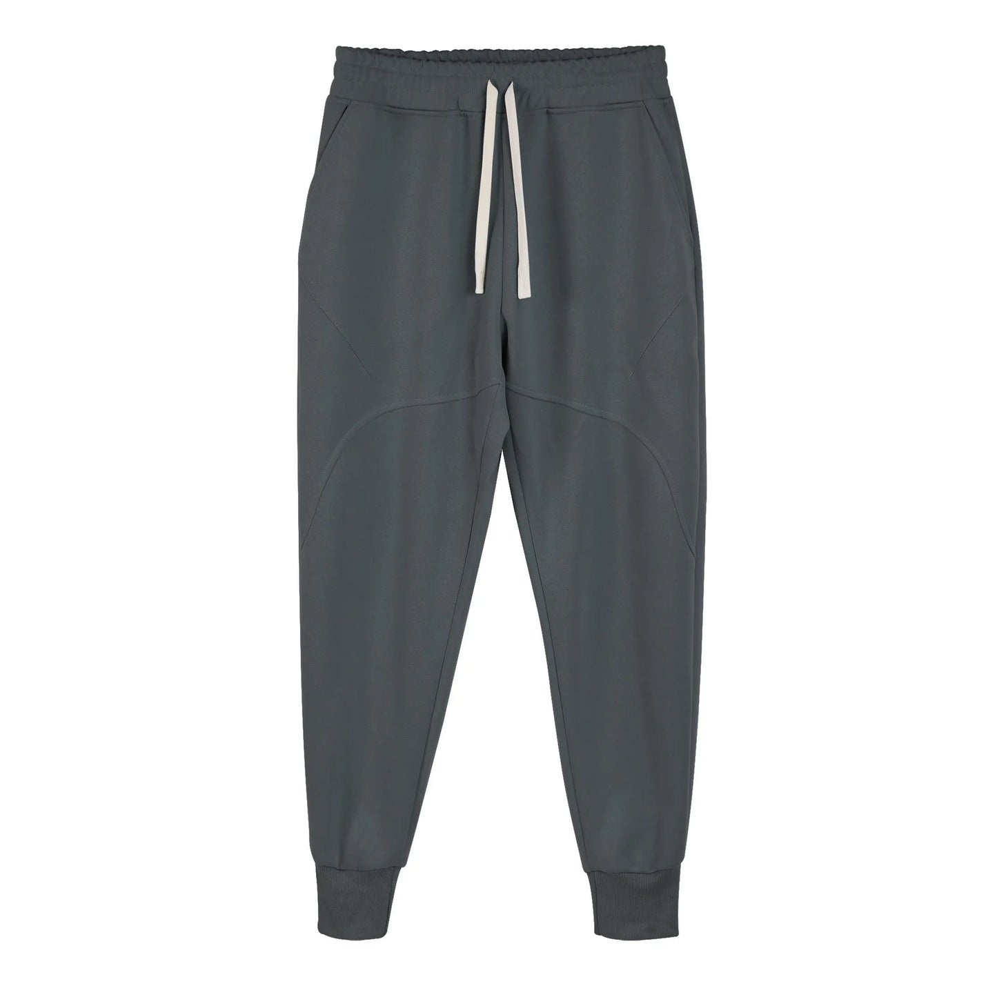 Men's casual trousers with drawstring ankle ties in polyester cotton fabric