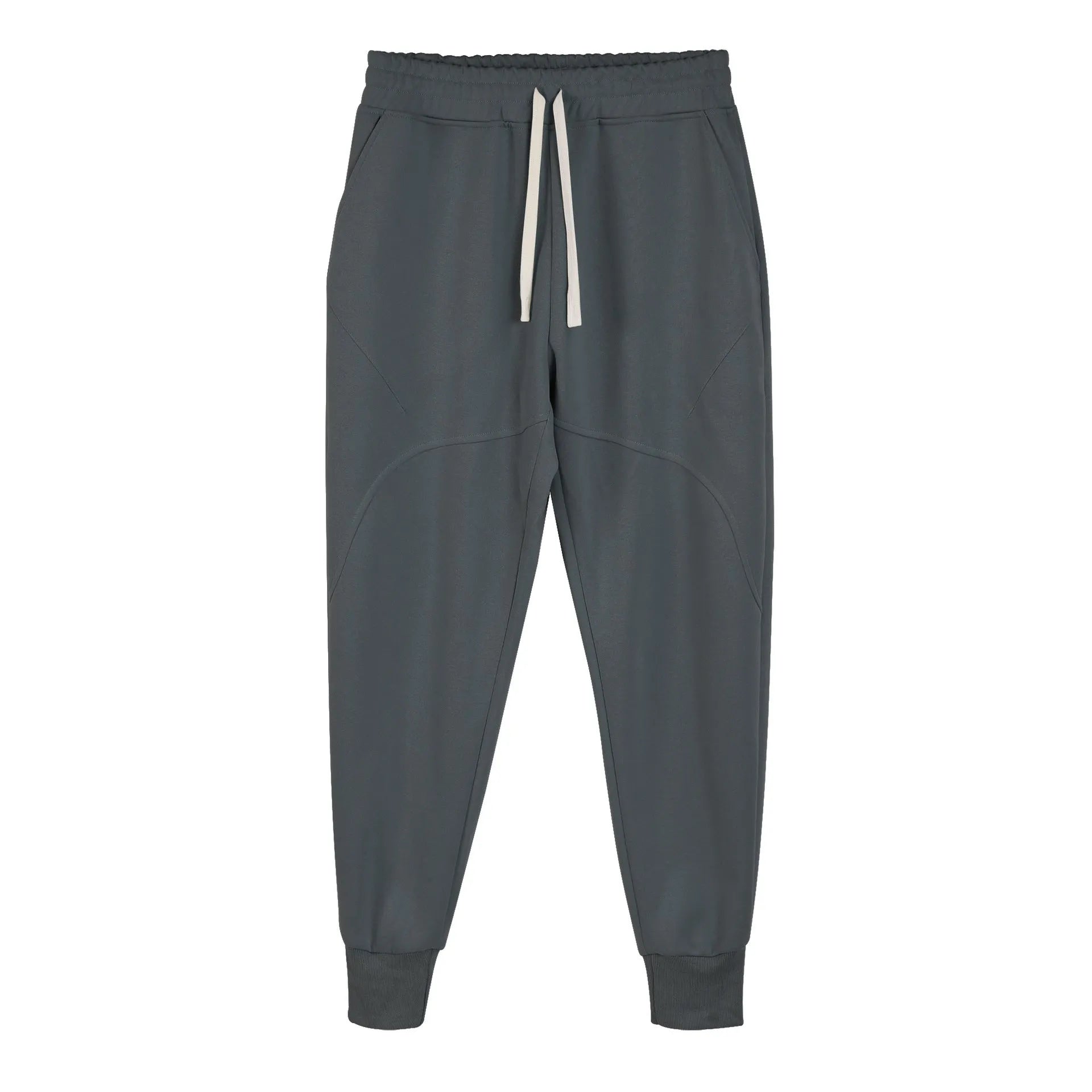 Men's casual trousers with drawstring ankle ties in polyester cotton fabric