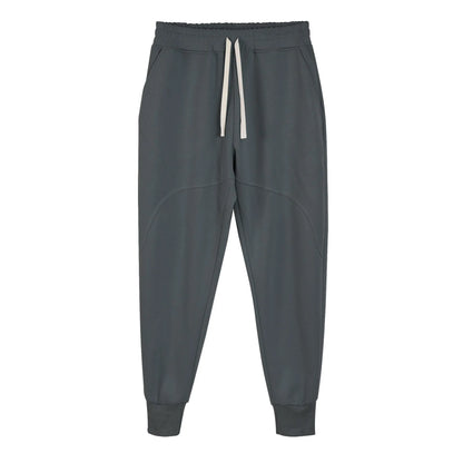 Men's casual trousers with drawstring ankle ties in polyester cotton fabric