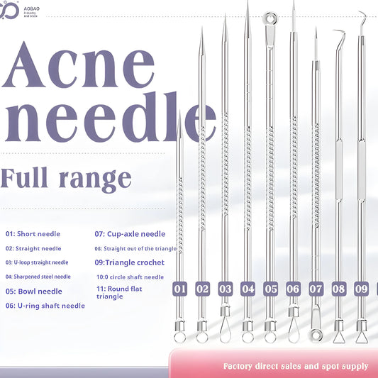 4-piece silver metal acne needle set for blackhead extraction with ultra fine pointed tips
