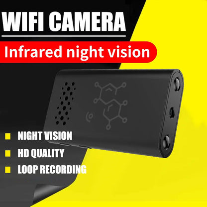 Black indoor WiFi security camera with 1080p HD video for home monitoring and baby monitoring